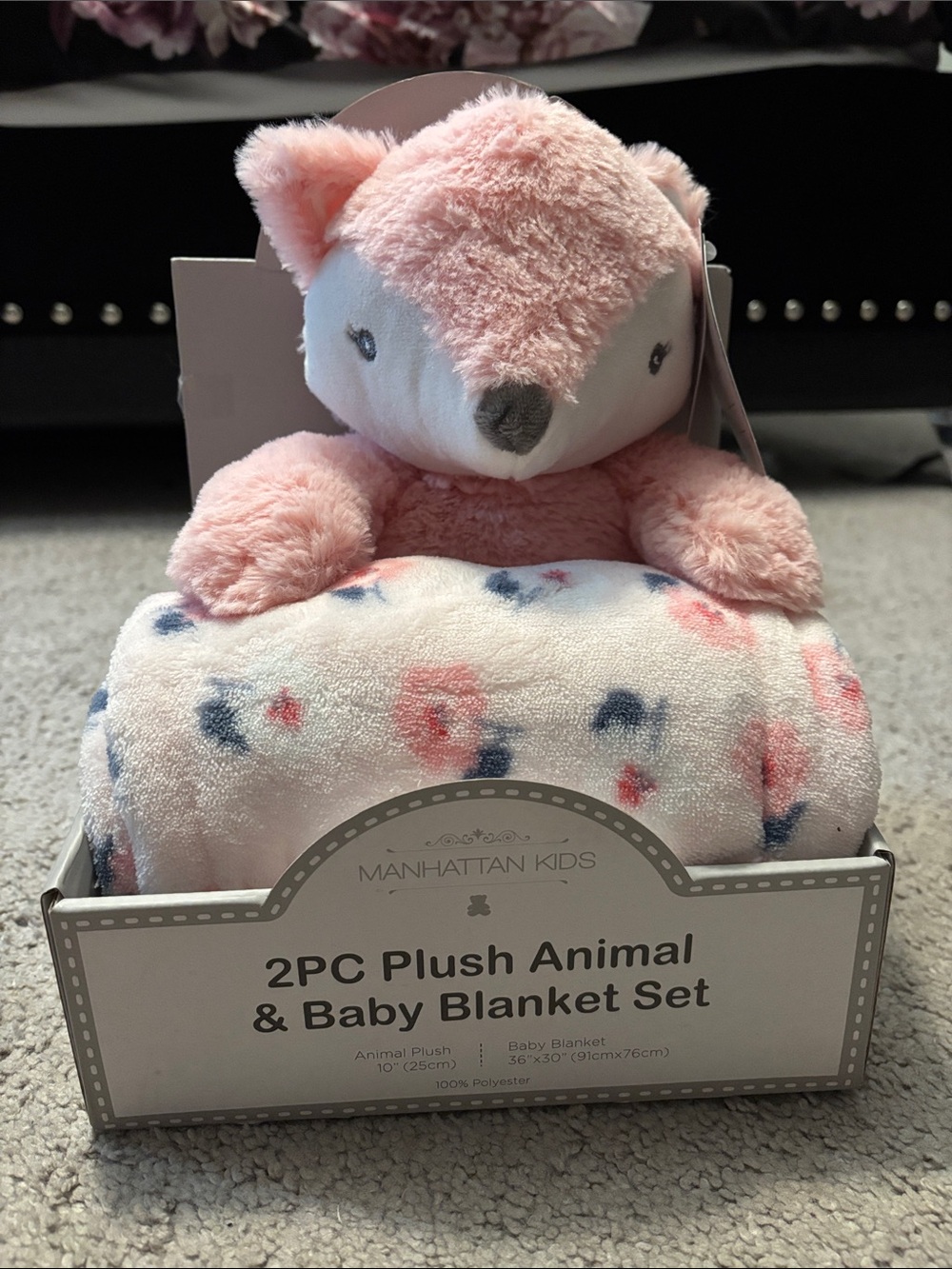 Manhattan Kids 2PC Pink Plush Animal & Baby Blanket Set